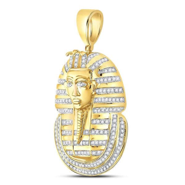 Round Diamond Pharaoh Face Charm Pendant - 10K Yellow Gold - Diamond Pendant - Image 2