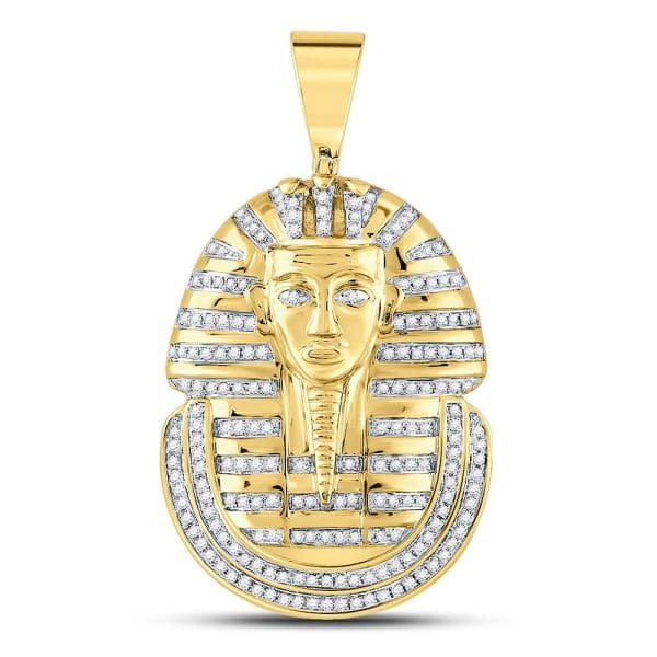 Round Diamond Pharaoh Face Charm Pendant - 10K Yellow Gold - Diamond Pendant