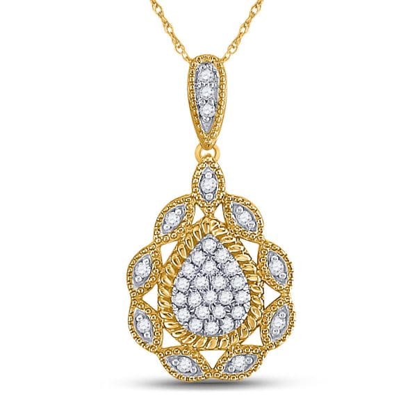 10kt Yellow Gold  Round Diamond Teardrop Pendant 1/8 Cttw