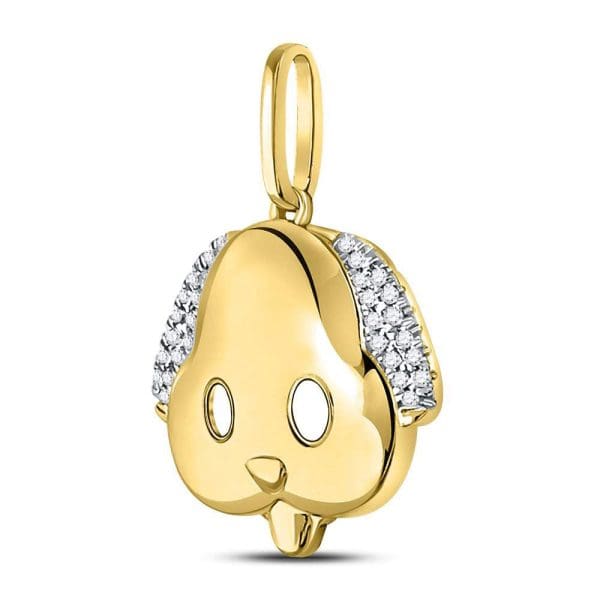 10kt Yellow Gold  Round Diamond Puppy Dog Emoji Animal Pendant 1/12 Cttw - Image 2