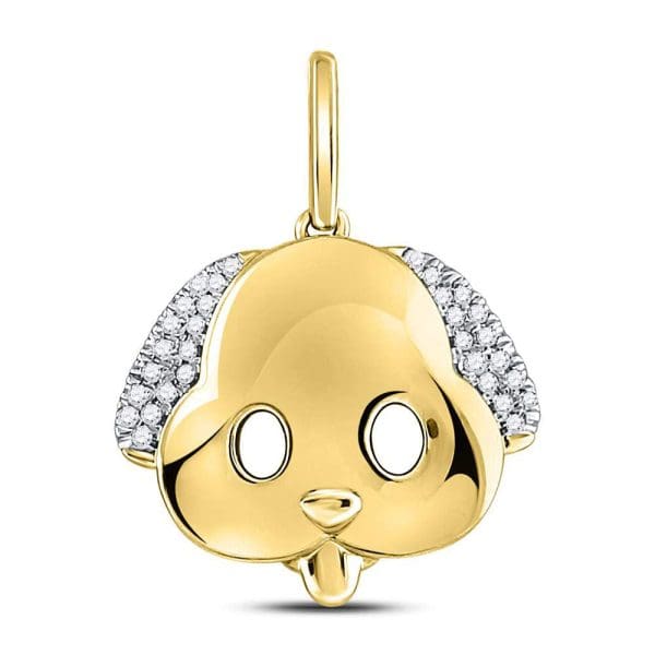 10kt Yellow Gold  Round Diamond Puppy Dog Emoji Animal Pendant 1/12 Cttw