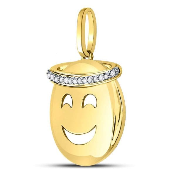 10kt Yellow Gold  Round Diamond Smiley Face Halo Emoji Pendant 1/20 Cttw - Image 2