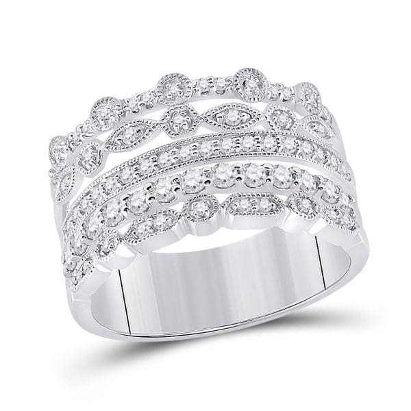 10kt White Gold  Round Diamond Stacked Band Ring 1/2 Cttw