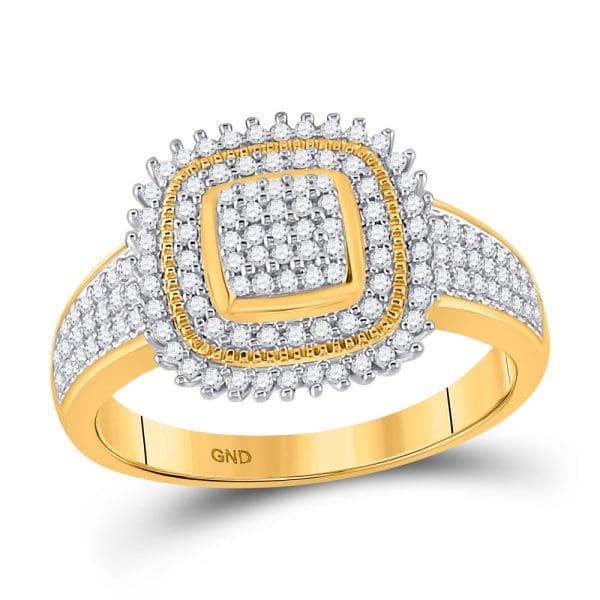10kt Yellow Gold  Round Diamond Square Cluster Ring 1/4 Cttw