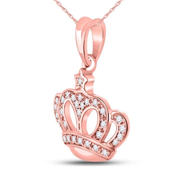 Round Diamond Crown Fashion Pendant - 10kt Rose Gold - Image 2