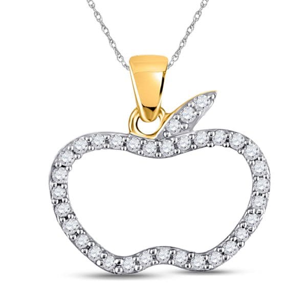 Round Diamond Apple Outline Pendant- 10kt Yellow Gold