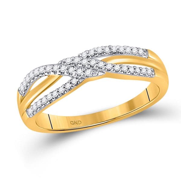 10kt Yellow Gold  Round Diamond Crossover Band Ring 1/6 Cttw