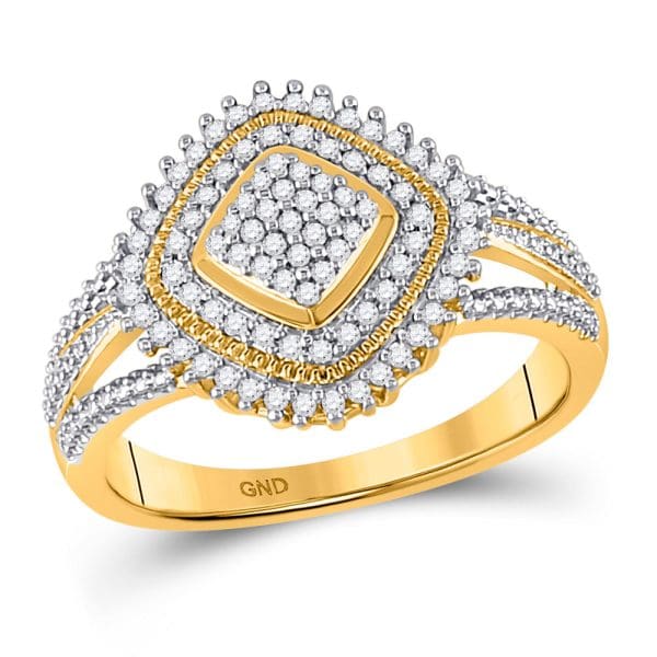 10kt Yellow Gold  Round Diamond Offset Square Cluster Ring 1/4 Cttw
