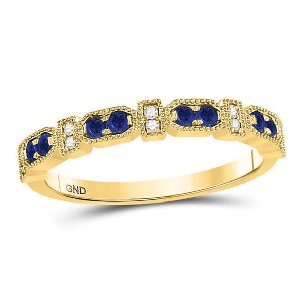 10kt Yellow Gold  Round Blue Sapphire Diamond Stackable Band Ring 1/4 Cttw