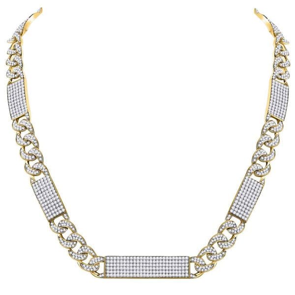 His Round Diamond Cuban Link 24" - 10K Yellow Gold - Diamond Necklace