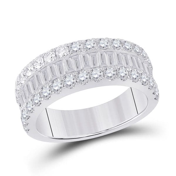 14kt White Gold  Baguette Diamond Anniversary Ring 2 Cttw