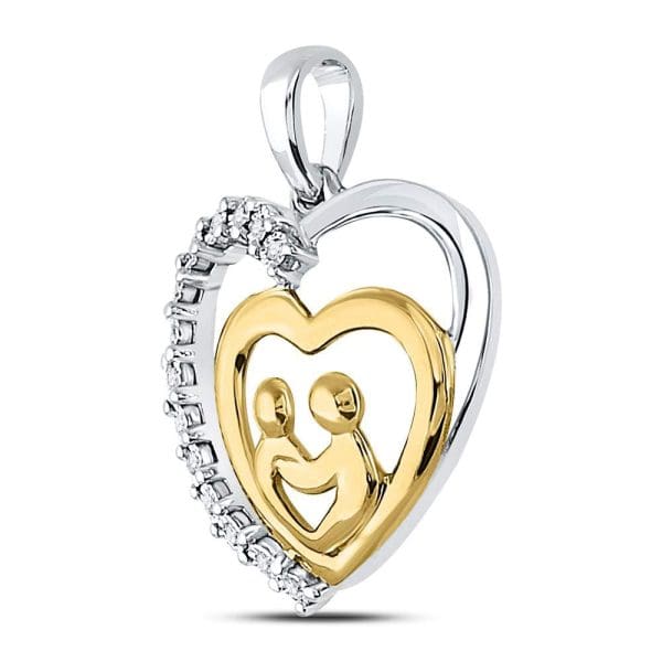 Round Diamond Mom Mot Child Heart Pendant - 10kt Two-tone - Image 2