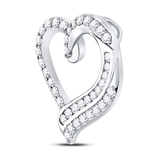 14kt White Gold  Round Diamond Heart Pendant 1 Cttw - Image 2