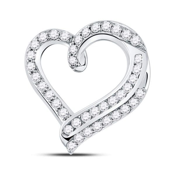 14kt White Gold  Round Diamond Heart Pendant 1 Cttw