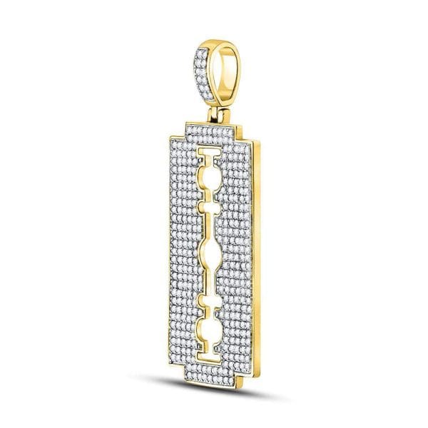 Round Diamond Razor Blade Charm Pendant - 10K Yellow Gold - Diamond Pendant - Image 2