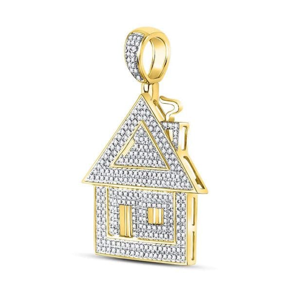 Round Diamond Trap House Charm Pendant - 10kt Yellow Gold - Image 2