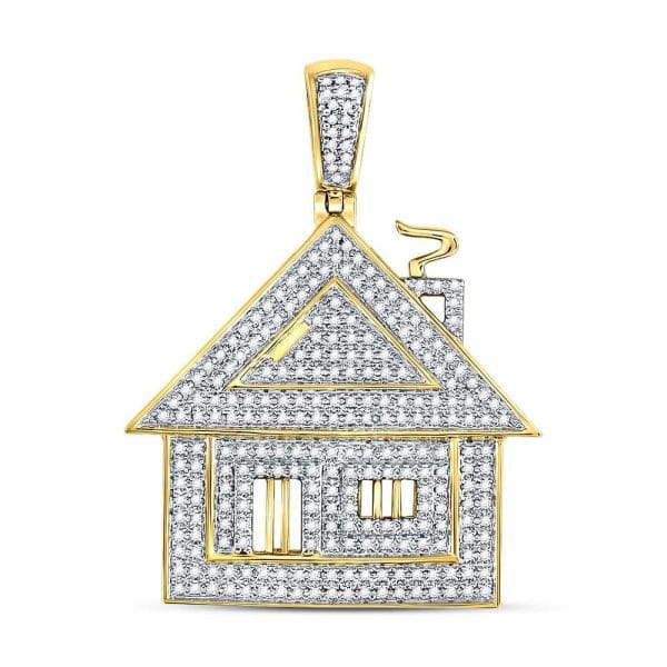 Round Diamond Trap House Charm Pendant - 10kt Yellow Gold