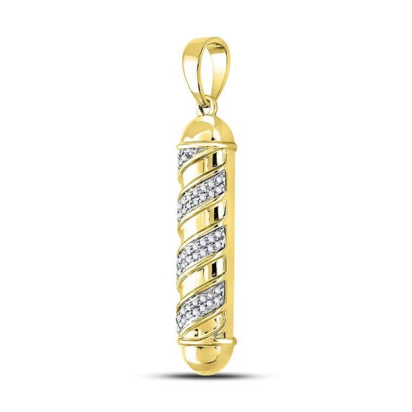 Round Diamond Barber Pole Charm Pendant - 10kt Yellow Gold - Image 2