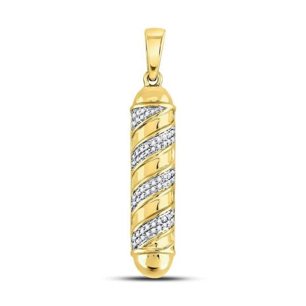 Round Diamond Barber Pole Charm Pendant - 10kt Yellow Gold