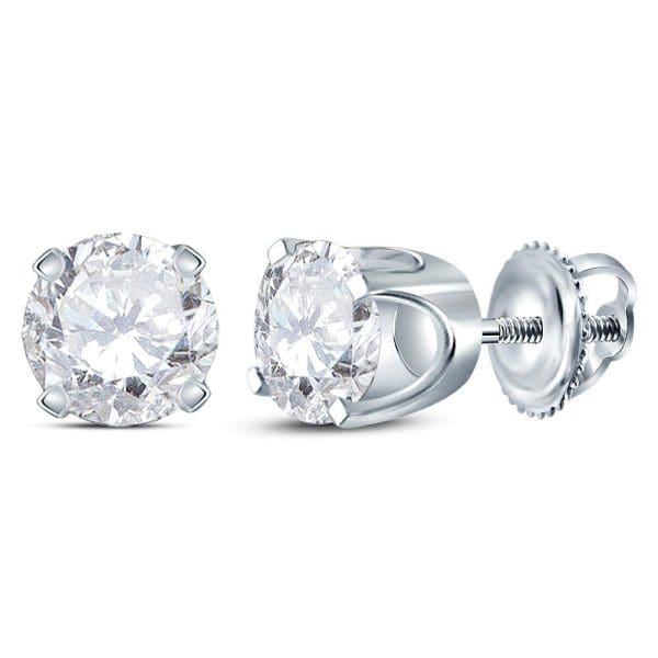 14kt White Gold  Round Diamond Solitaire Earrings 1 Cttw - Image 2