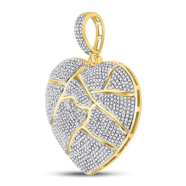 Round Diamond Fractured Broken Heart Charm Pendant - 10kt Yellow Gold - Image 2