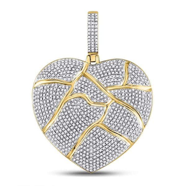 Round Diamond Fractured Broken Heart Charm Pendant - 10kt Yellow Gold