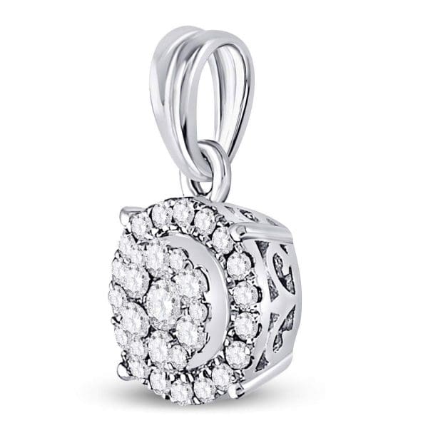 Round Diamond Halo Cluster Pendant - 14kt White Gold - Image 2