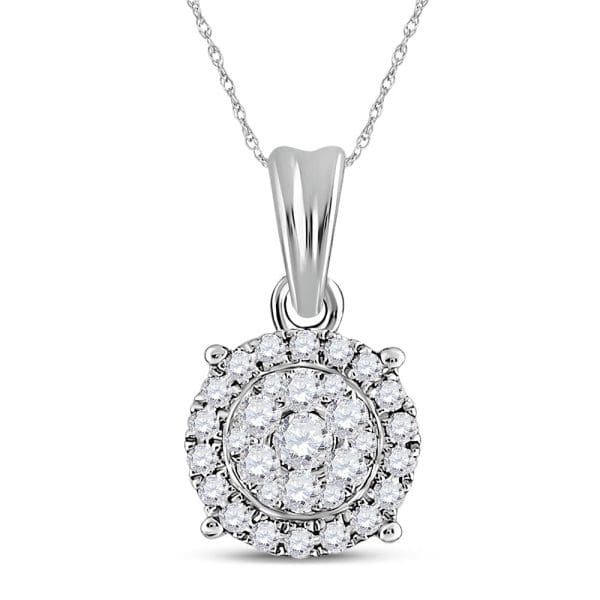 Round Diamond Halo Cluster Pendant - 14kt White Gold