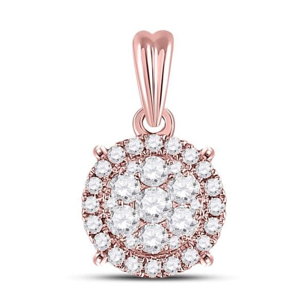 14kt Rose Gold  Round Diamond Halo Cluster Pendant 1/2 Cttw