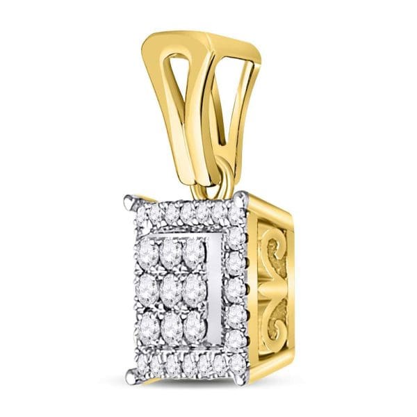 Round Diamond Square Cluster Pendant - 14kt Yellow Gold - Image 2