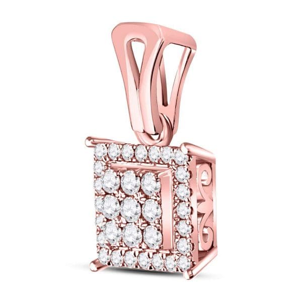 Round Diamond Square Cluster Pendant - 14kt Rose Gold - Image 2