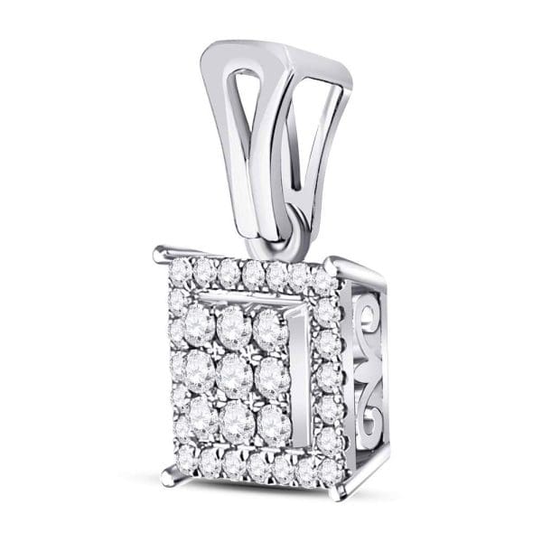 Round Diamond Square Cluster Pendant - 14kt White Gold - Image 2