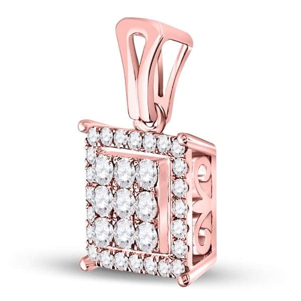 Round Diamond Square Cluster Pendant - 14kt Rose Gold - Image 2