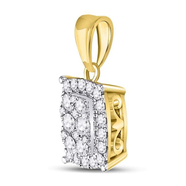 Round Diamond Rectangular Cluster Pendant - 14kt Yellow Gold - Image 2