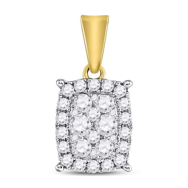 Round Diamond Rectangular Cluster Pendant - 14kt Yellow Gold