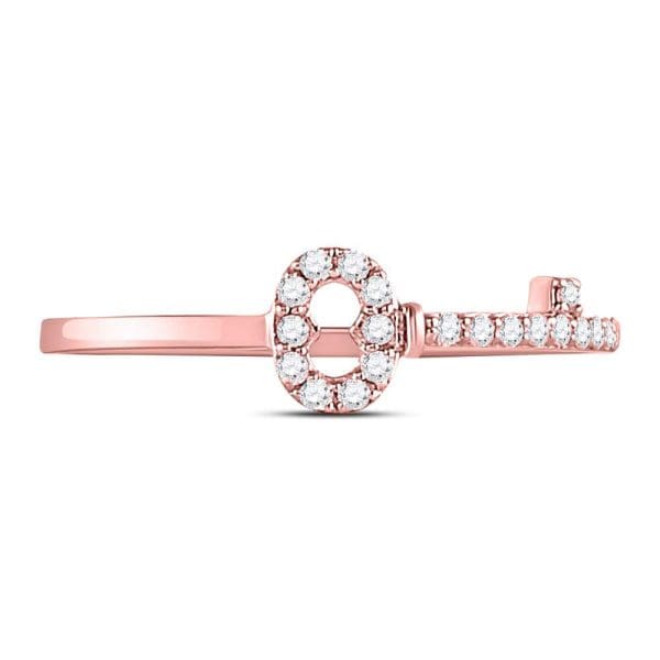 Round Diamond Key Stackable Band Ring -  10kt Rose Gold - Image 2