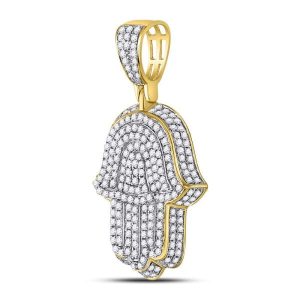 His Round Diamond Hamsa Charm Pendant- 10kt Yellow Gold - Image 2