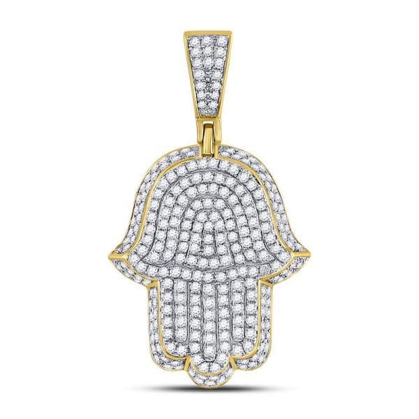 His Round Diamond Hamsa Charm Pendant- 10kt Yellow Gold