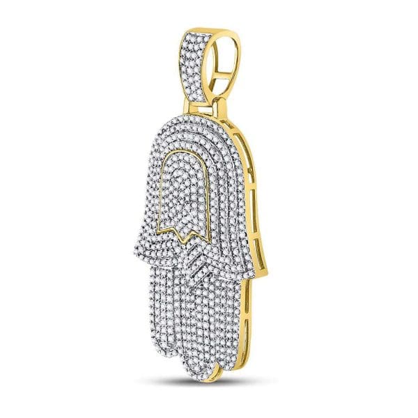 Round Diamond Hamsa Charm Pendant - 10K Yellow Gold - Diamond Pendant Charm - Image 2