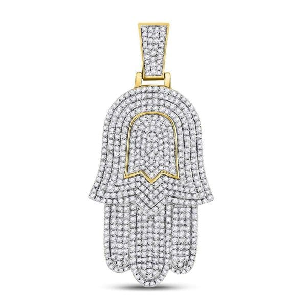 Round Diamond Hamsa Charm Pendant - 10K Yellow Gold - Diamond Pendant Charm