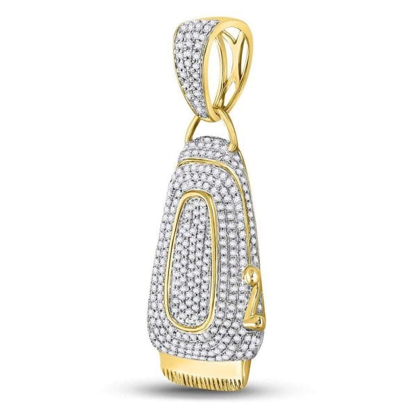 Round Diamond Barber Clipper Trimmer Charm Pendant - 10K Yellow Gold - Diamond Pendant Charm - Image 2