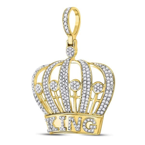 Round Diamond King Crown Charm Pendant - 10K Yellow Gold - Diamond Pendant Charm - Image 2