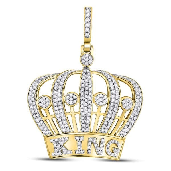 Round Diamond King Crown Charm Pendant - 10K Yellow Gold - Diamond Pendant Charm