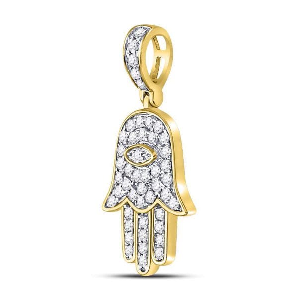 Round Diamond Hamsa Eye Fatima Charm Pendant - 10K Yellow Gold - Diamond Pendant Charm - Image 2