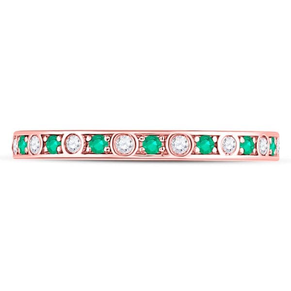10kt Rose Gold  Round Emerald Diamond Alternating Stackable Band Ring 1/4 Cttw - Image 2