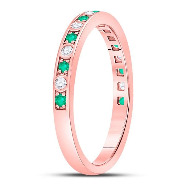 10kt Rose Gold  Round Emerald Diamond Alternating Stackable Band Ring 1/4 Cttw - Image 3