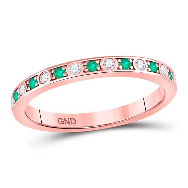 10kt Rose Gold  Round Emerald Diamond Alternating Stackable Band Ring 1/4 Cttw