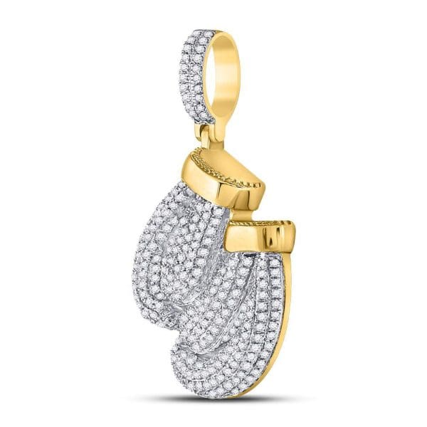 Round Diamond Boxing Gloves Sports Charm Pendant - 10K Yellow Gold - Diamond Boxing Pendant - Image 2
