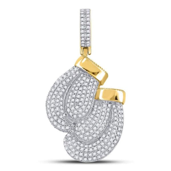 Round Diamond Boxing Gloves Sports Charm Pendant - 10K Yellow Gold - Diamond Boxing Pendant