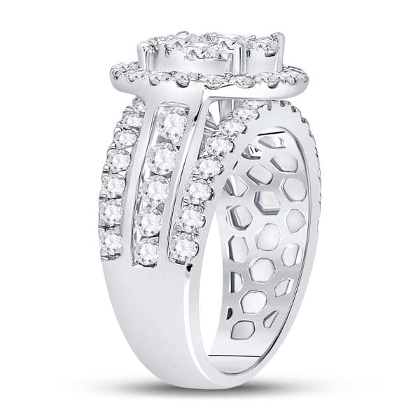 14kt White Gold Round Diamond Cluster Bridal Wedding Engagement Ring 2 Cttw - Image 3